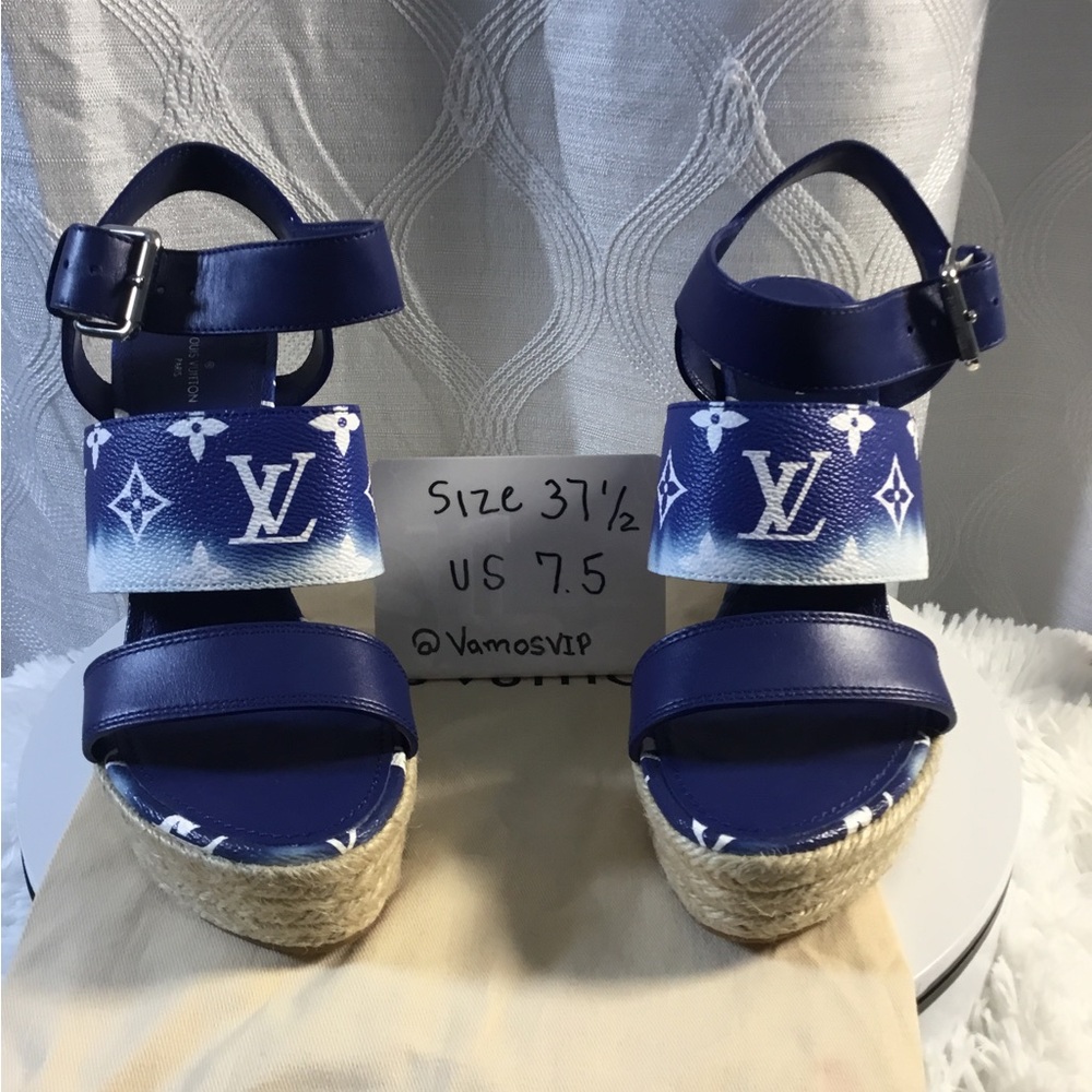 Louis Vuitton Navy Blue Monogram Espadrille Platform Sandals - Picture 13 of 13